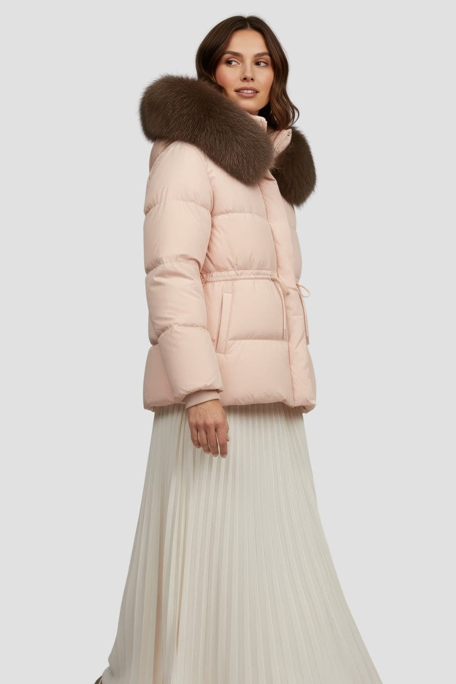 Doudoune courte en fourrure femme rose Héritage fourrure