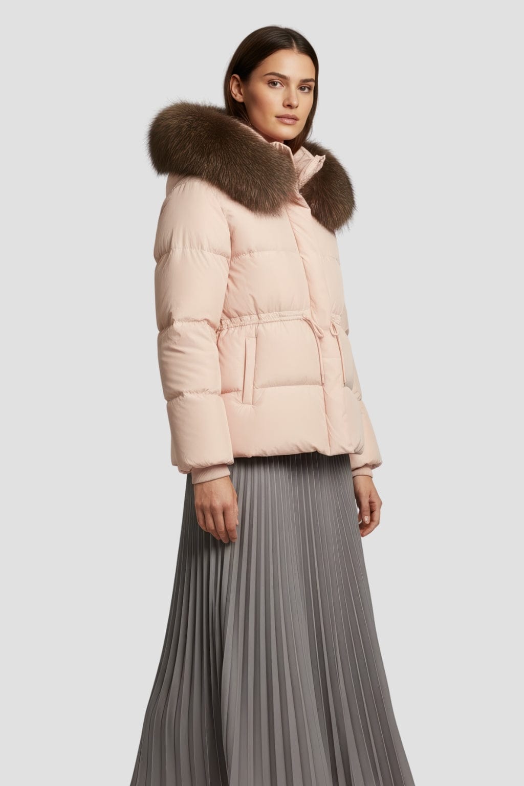 Doudoune courte en fourrure femme rose Héritage fourrure