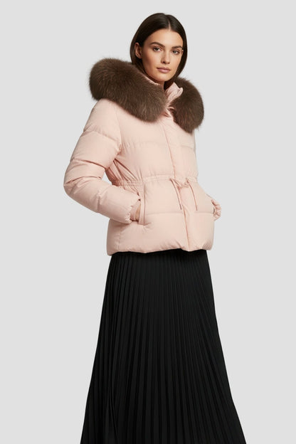 Doudoune courte en fourrure femme rose Héritage fourrure