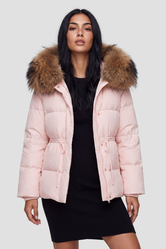 Doudoune courte en fourrure femme rose Héritage fourrure