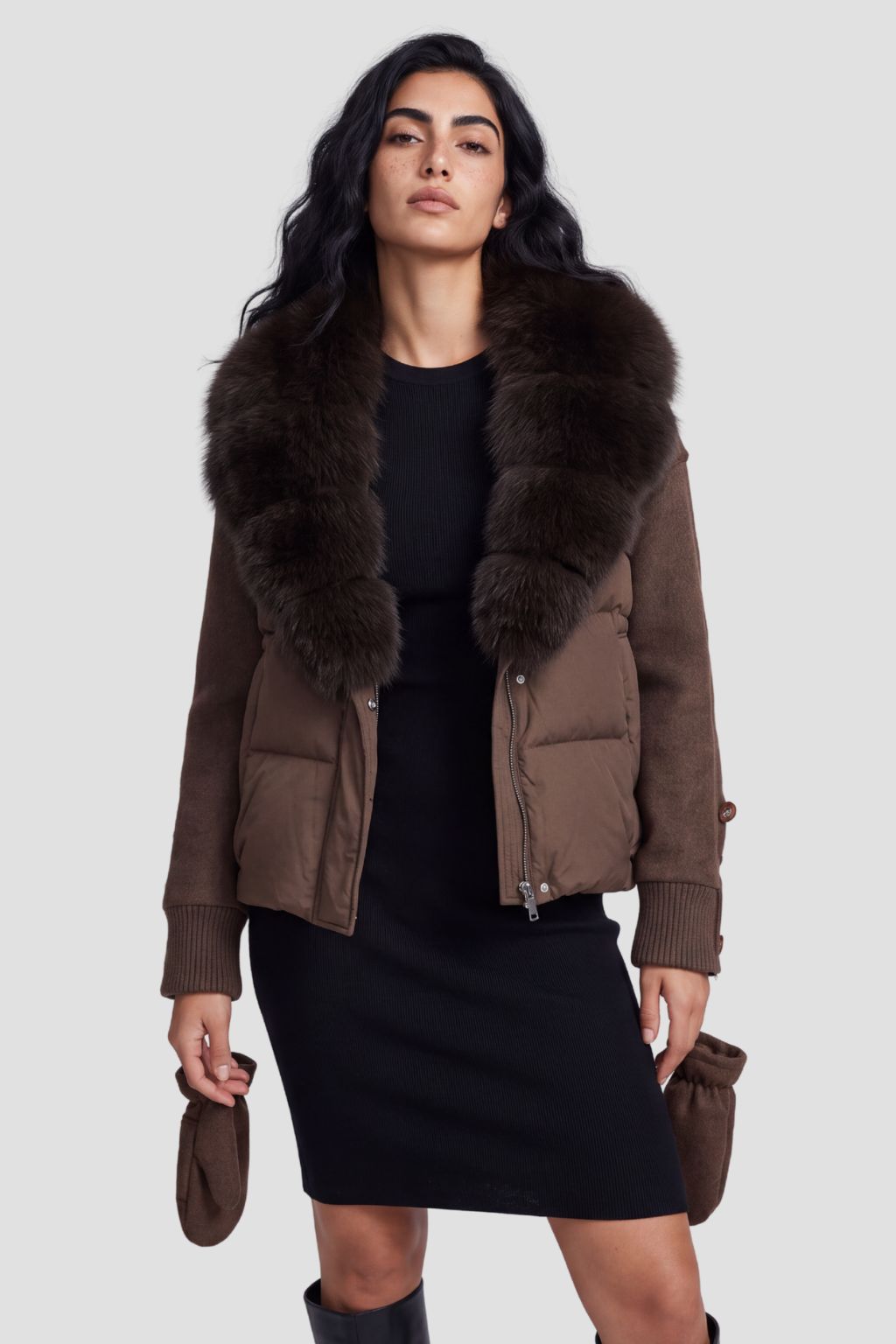 Doudoune femme fourrure avec gants Héritage fourrure