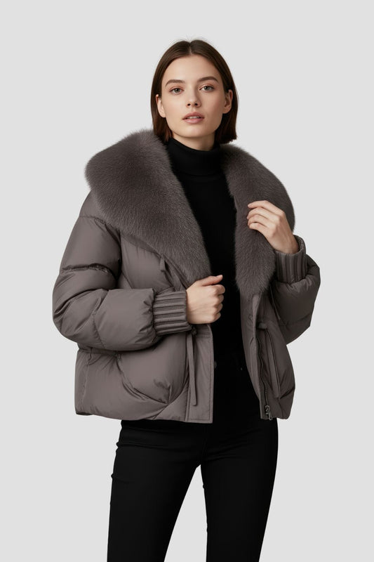 Doudoune femme fourrure bordeaux Héritage fourrure