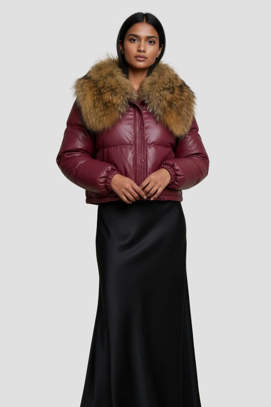 Doudoune femme fourrure bordeaux Héritage fourrure