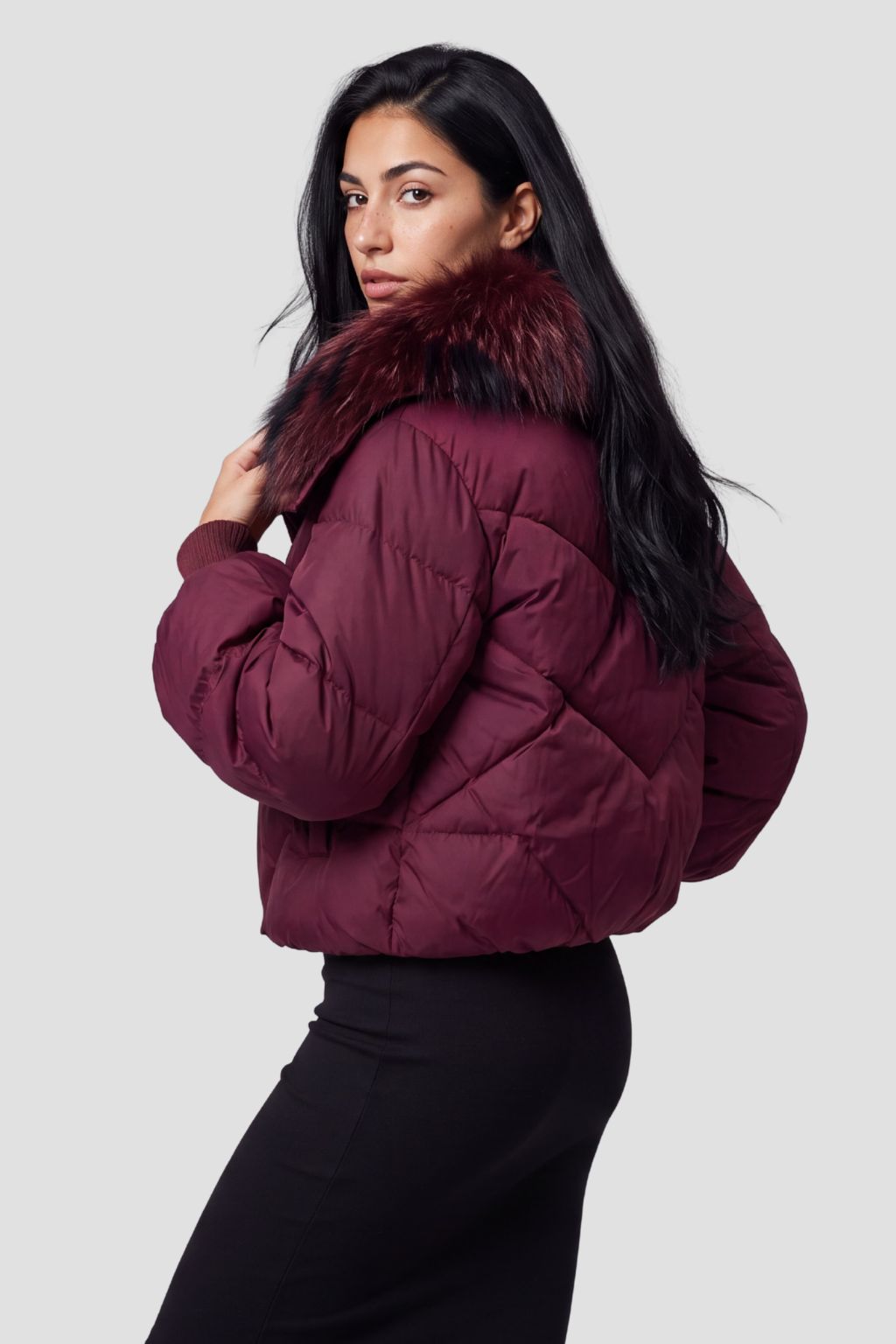 Doudoune femme fourrure bordeaux Héritage fourrure