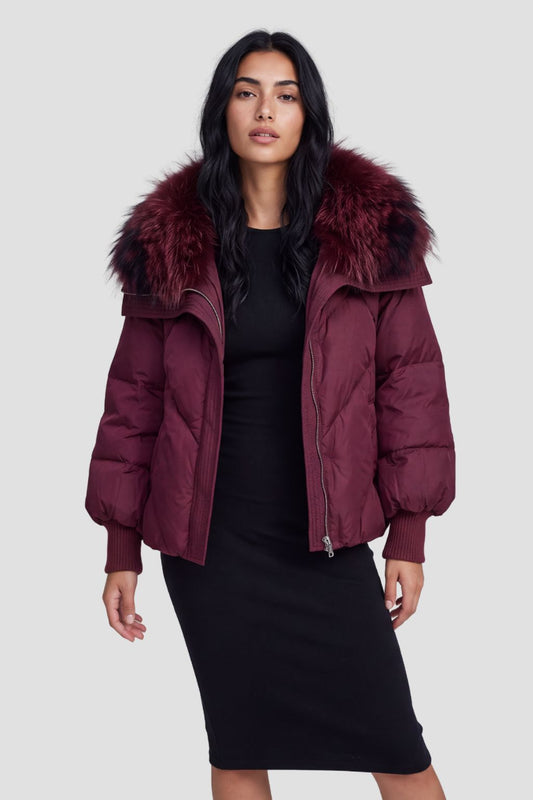 Doudoune femme fourrure bordeaux Héritage fourrure