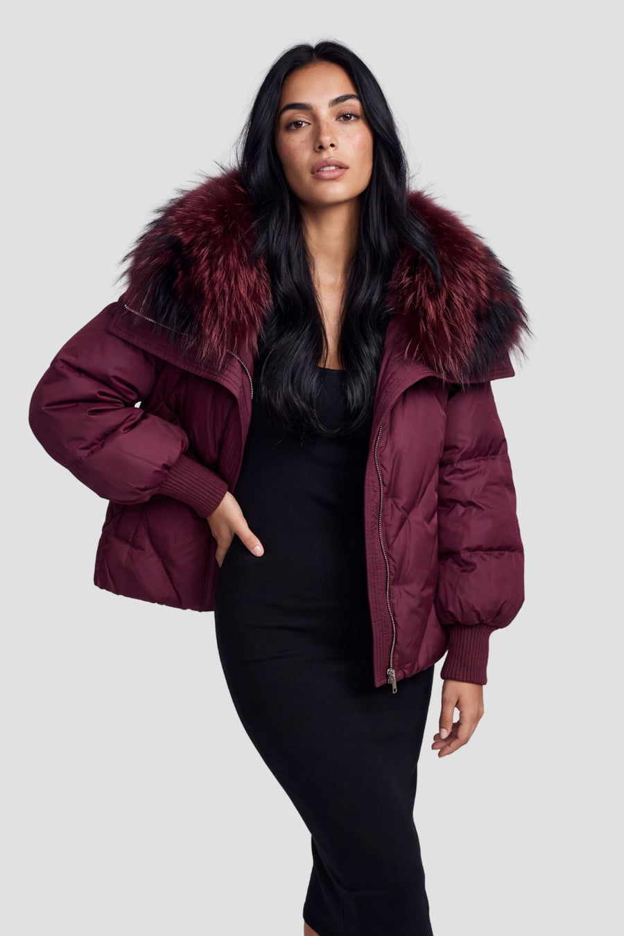 Doudoune femme fourrure bordeaux Héritage fourrure