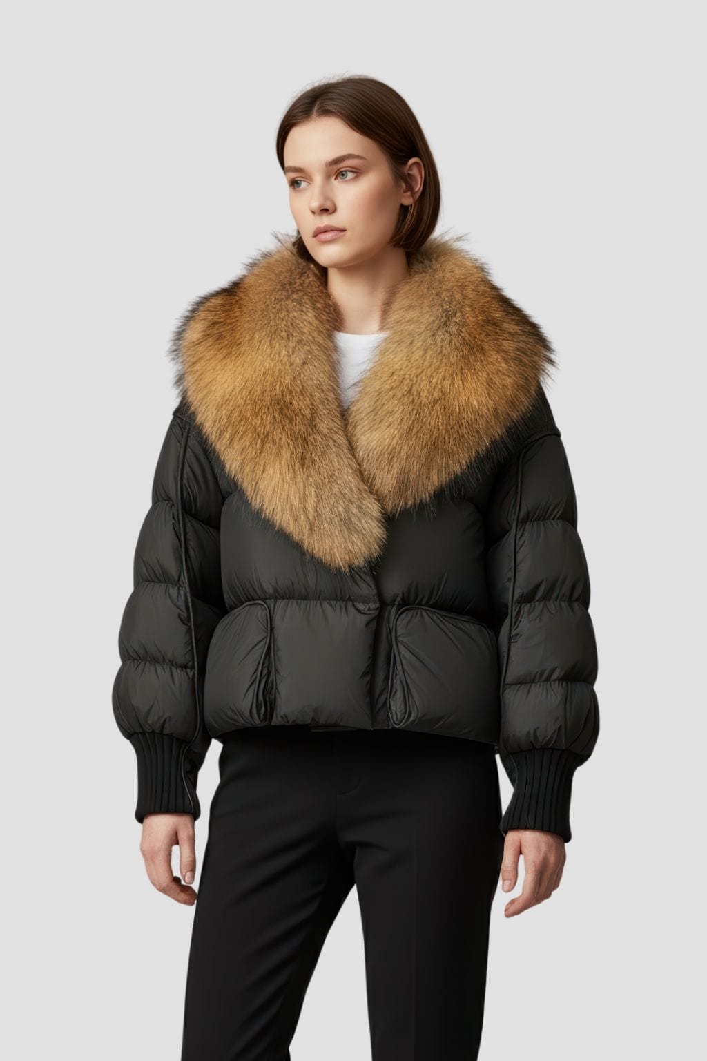 Doudoune femme fourrure doré Héritage fourrure