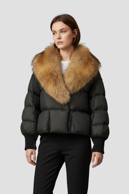 Doudoune femme fourrure doré Héritage fourrure