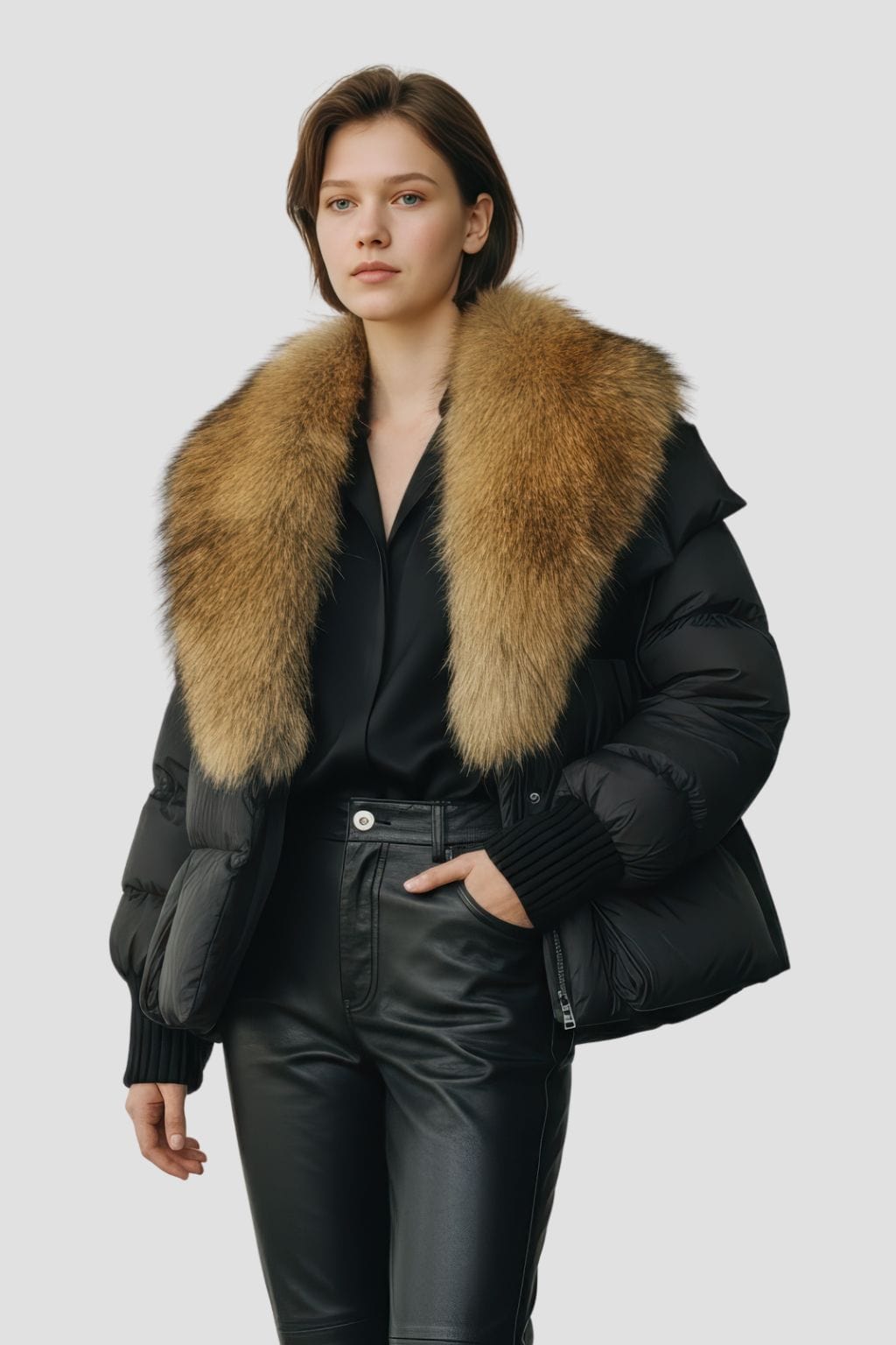 Doudoune femme fourrure doré Héritage fourrure