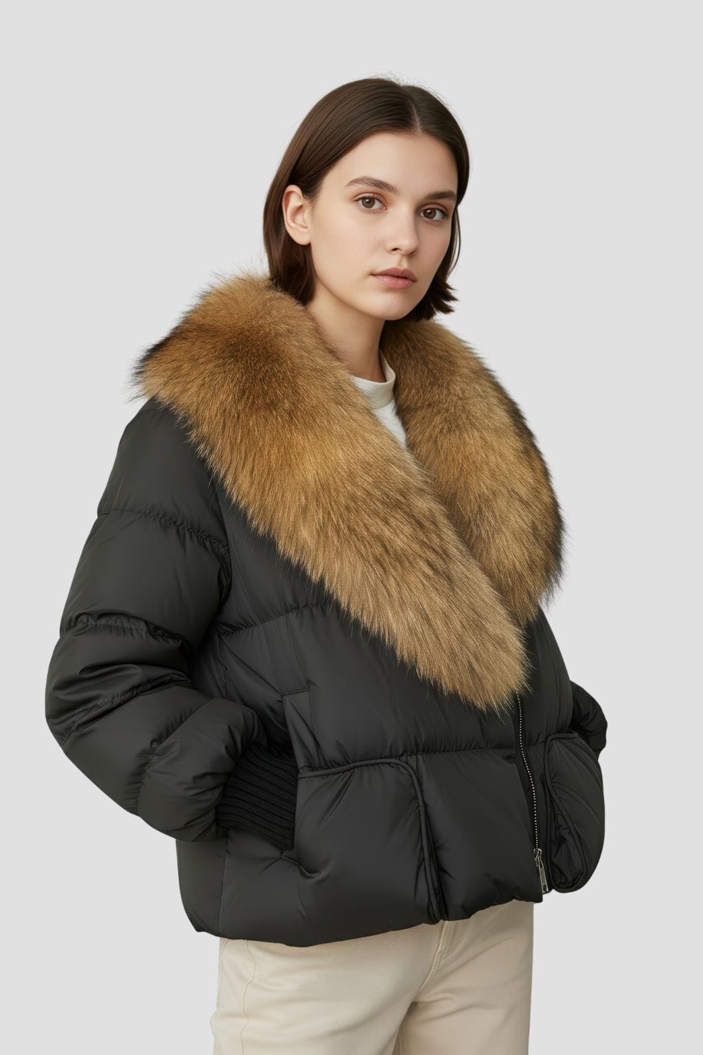 Doudoune femme fourrure doré Héritage fourrure