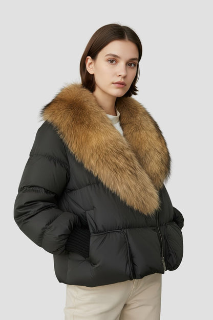 Doudoune femme fourrure doré Héritage fourrure