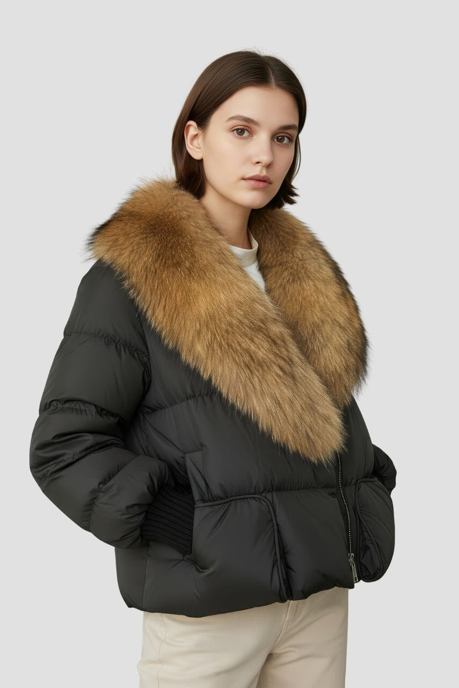 Doudoune femme fourrure doré Héritage fourrure