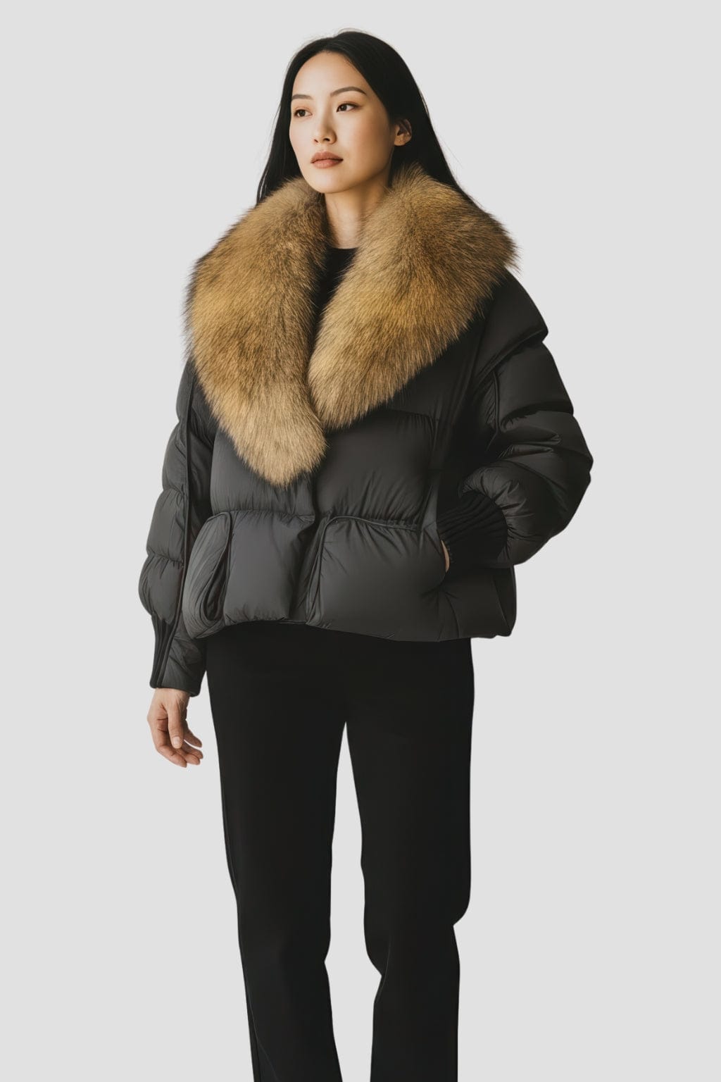 Doudoune femme fourrure doré Héritage fourrure