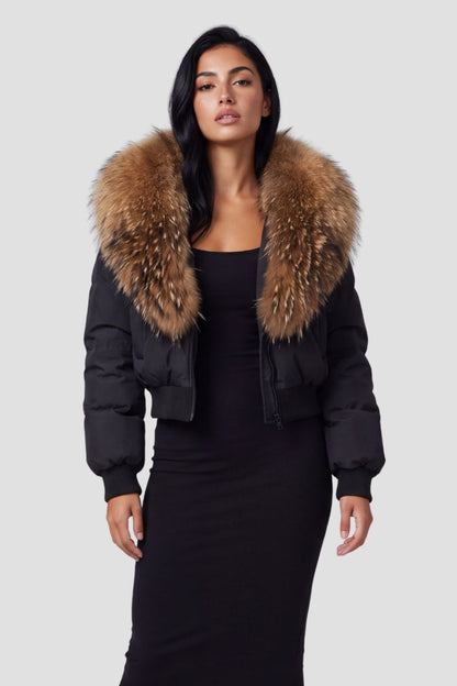 Doudoune femme fourrure doré Héritage fourrure