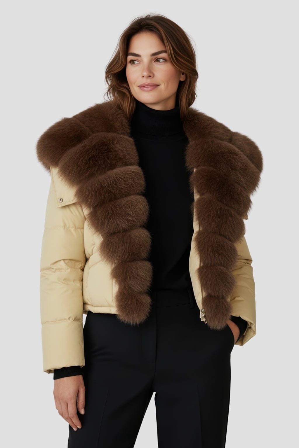 Doudoune femme fourrure jaune Héritage fourrure