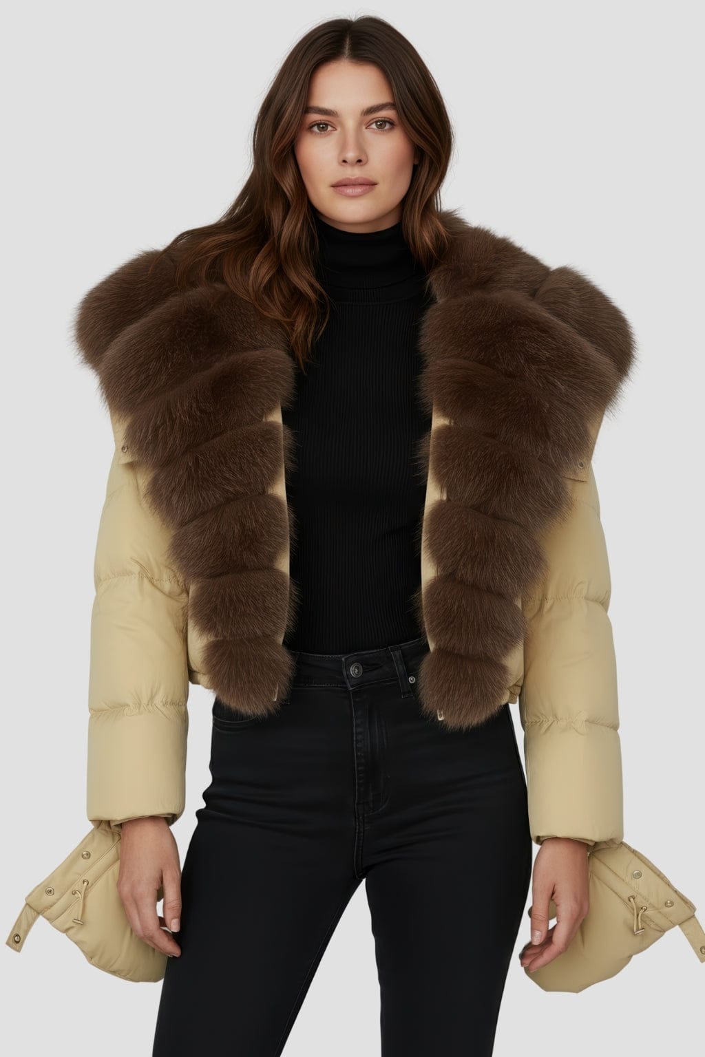 Doudoune femme fourrure jaune Héritage fourrure