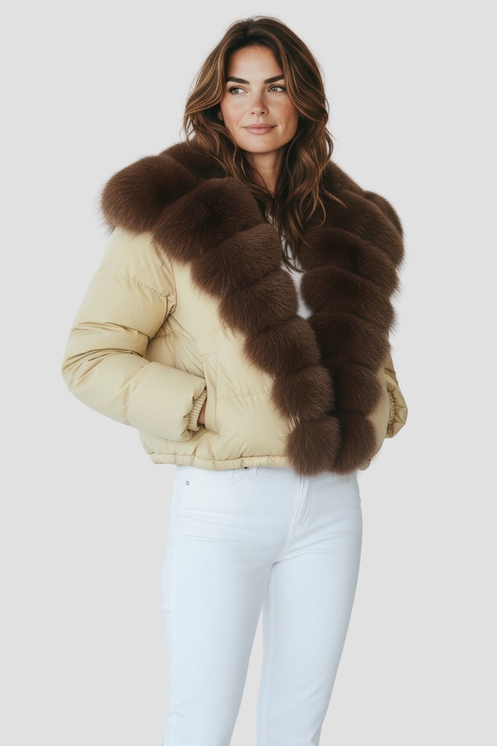 Doudoune femme fourrure jaune Héritage fourrure