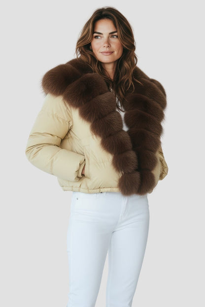 Doudoune femme fourrure jaune Héritage fourrure