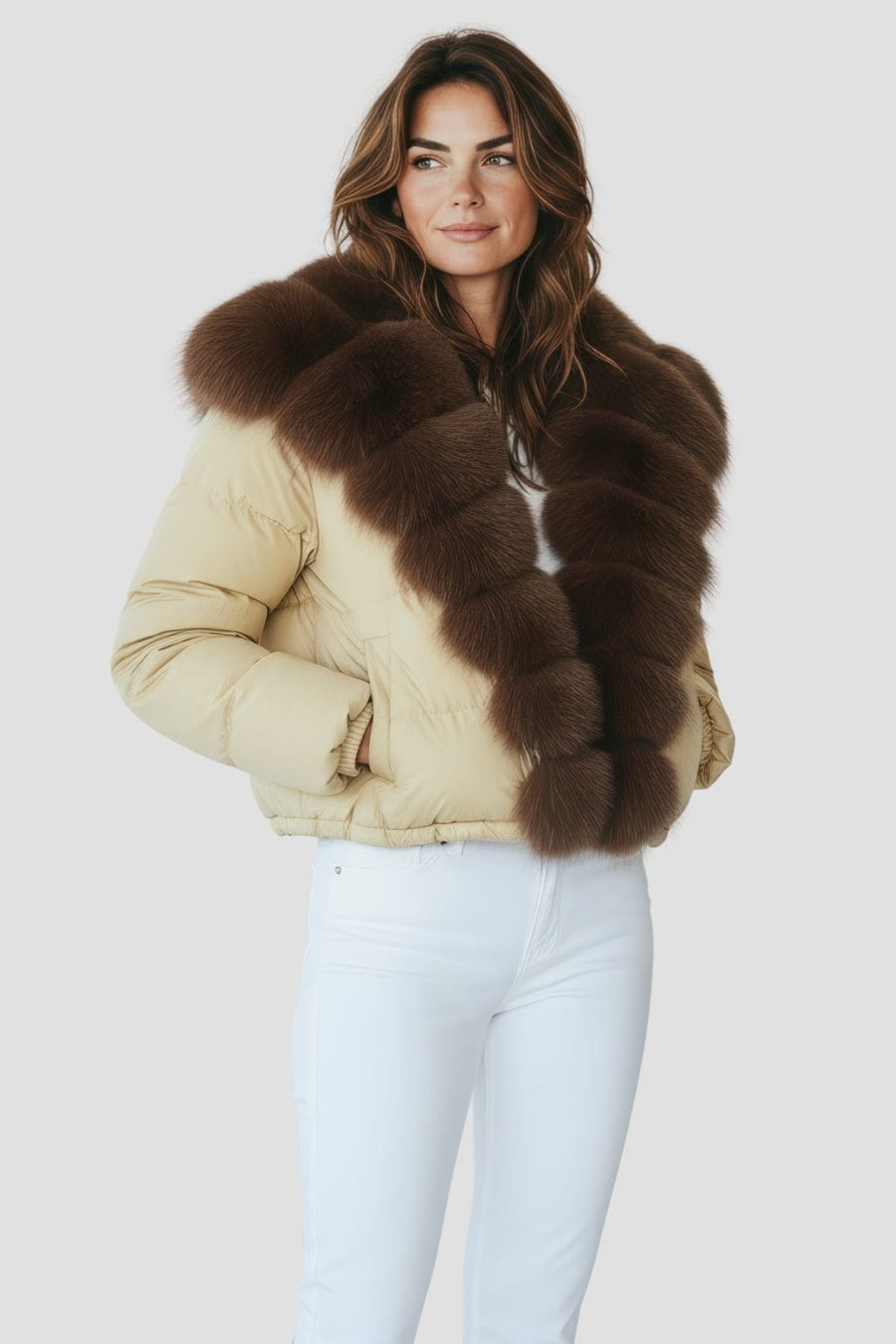 Doudoune femme fourrure jaune Héritage fourrure