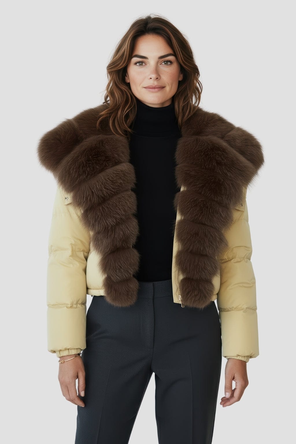 Doudoune femme fourrure jaune Héritage fourrure