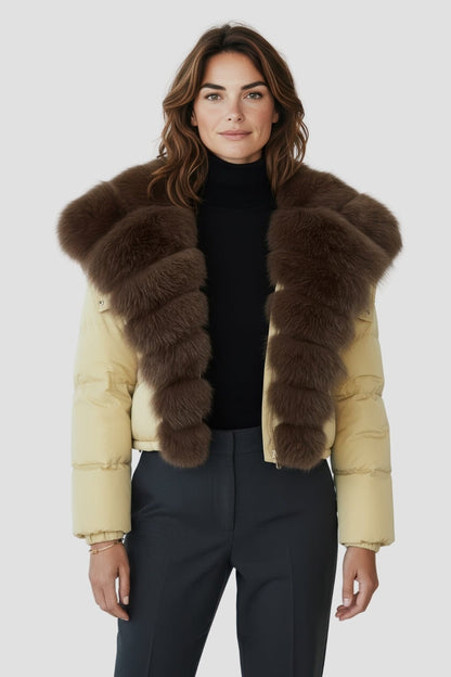 Doudoune femme fourrure jaune Héritage fourrure