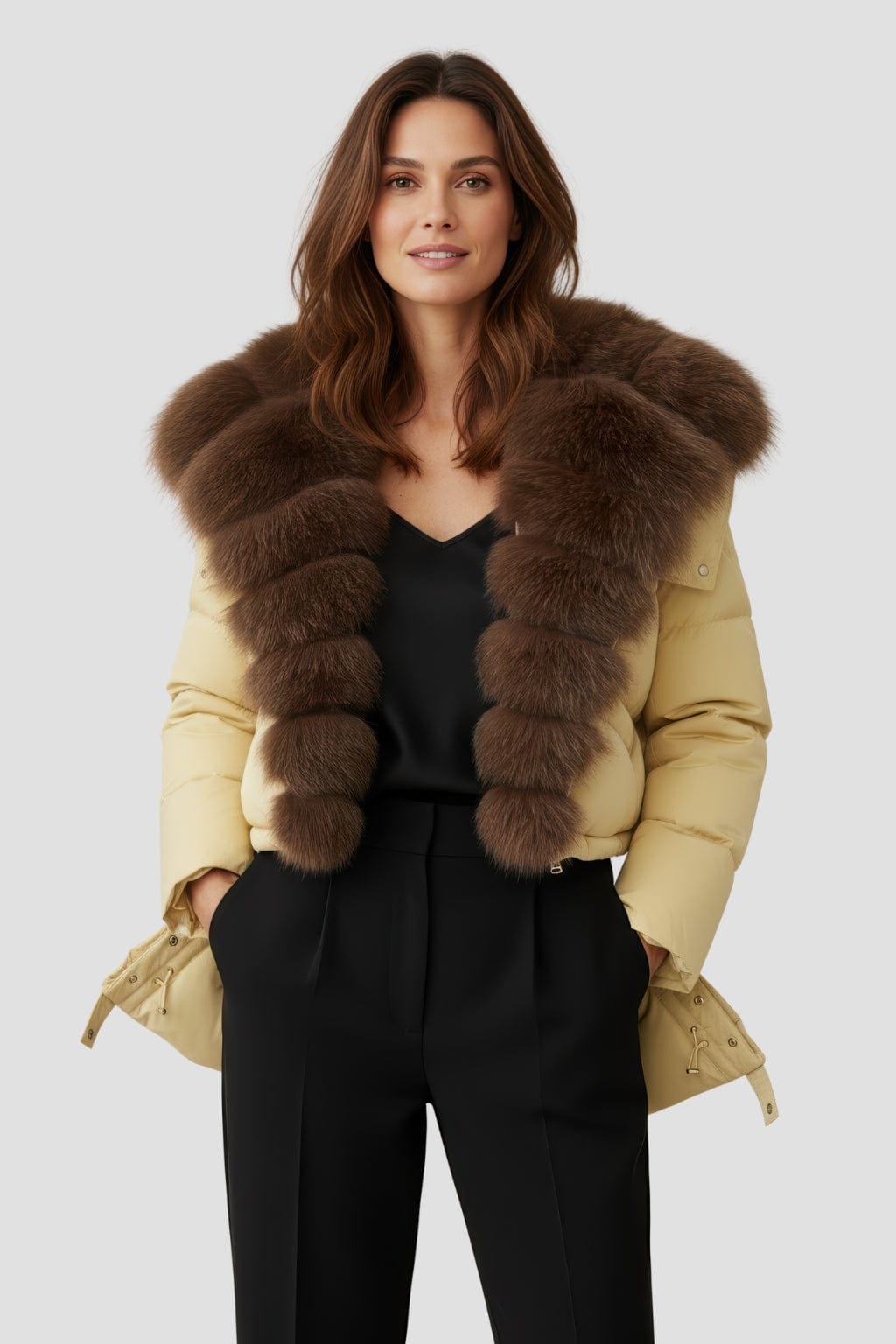 Doudoune femme fourrure jaune Héritage fourrure