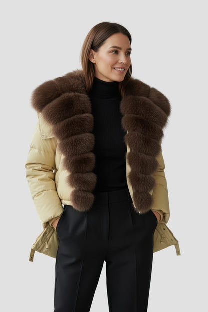 Doudoune femme fourrure jaune Héritage fourrure