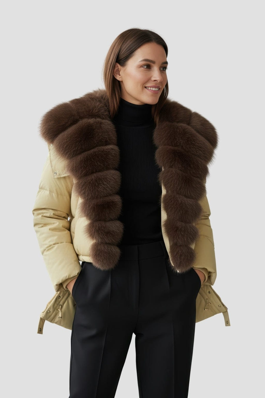 Doudoune femme fourrure jaune Héritage fourrure