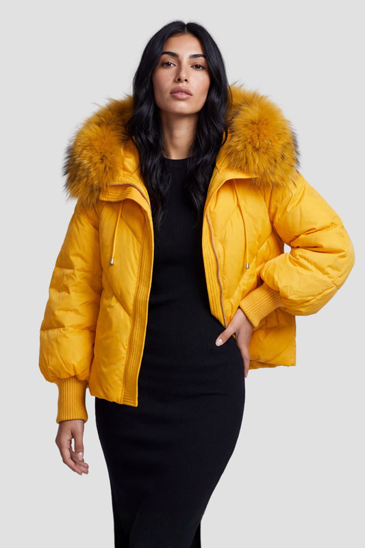 Doudoune femme fourrure jaune Héritage fourrure