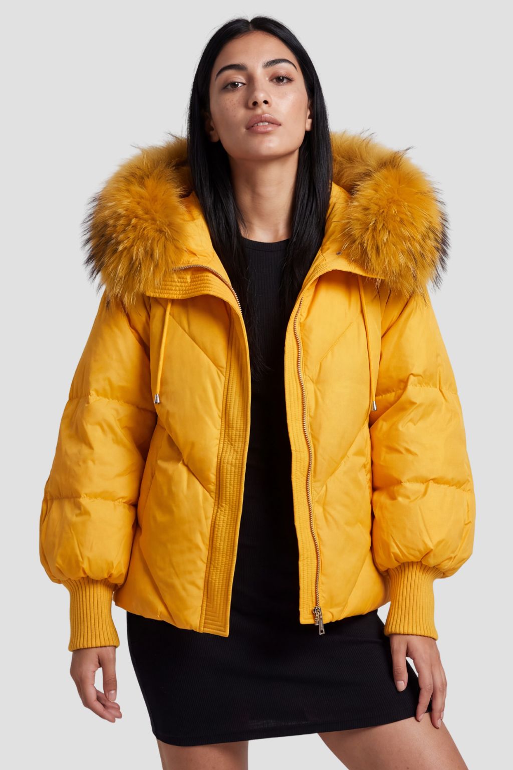 Doudoune femme fourrure jaune Héritage fourrure