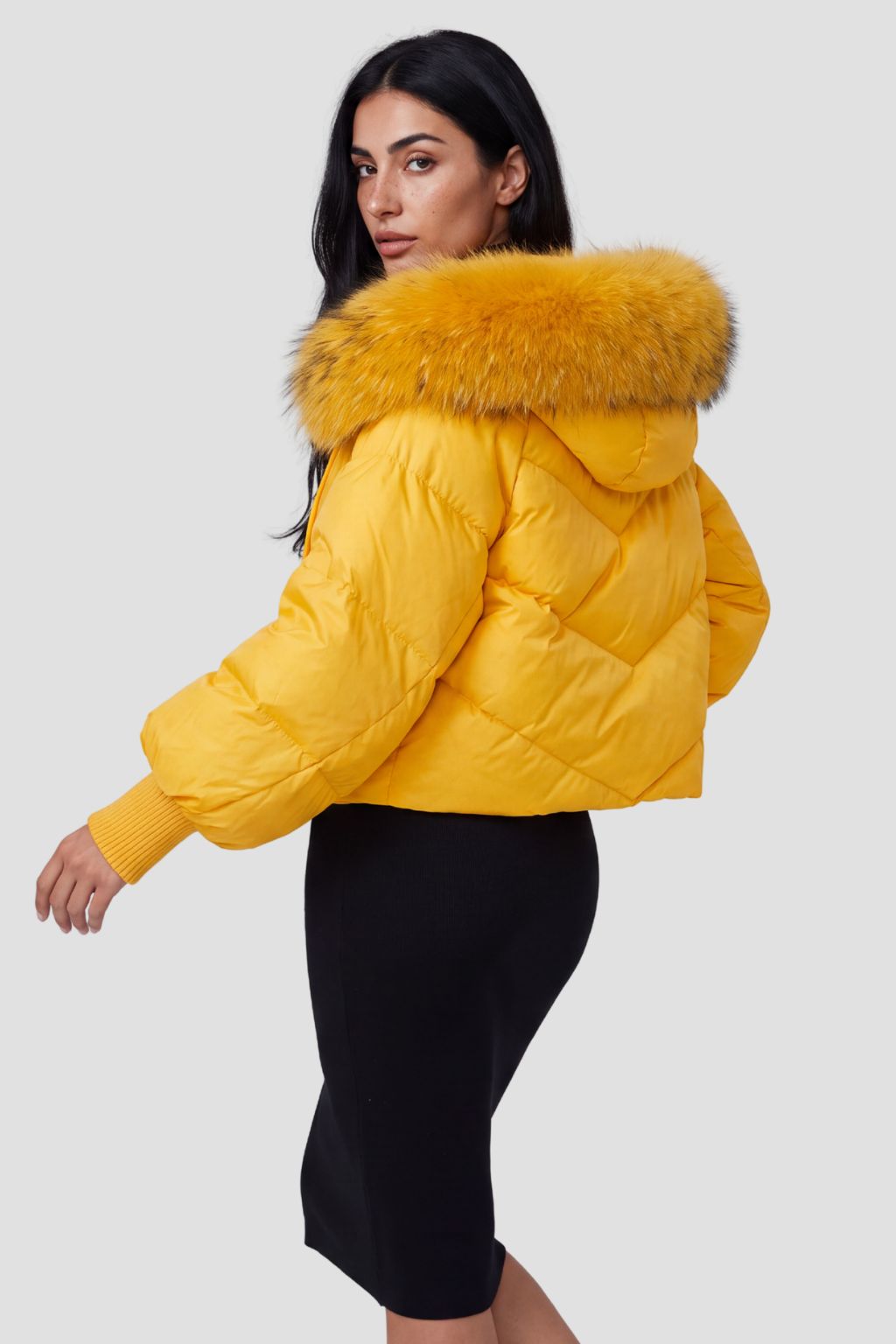 Doudoune femme fourrure jaune Héritage fourrure