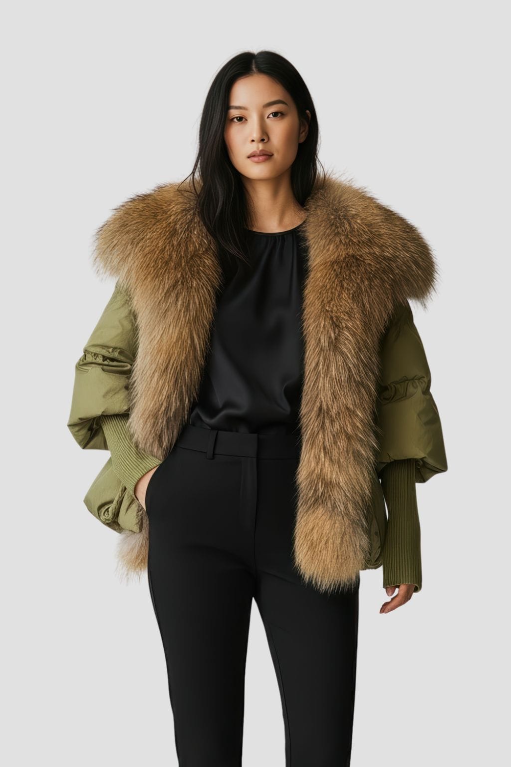 Doudoune femme fourrure kaki Héritage fourrure