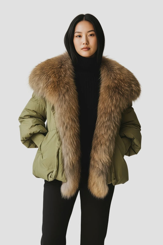 Doudoune femme fourrure kaki Héritage fourrure