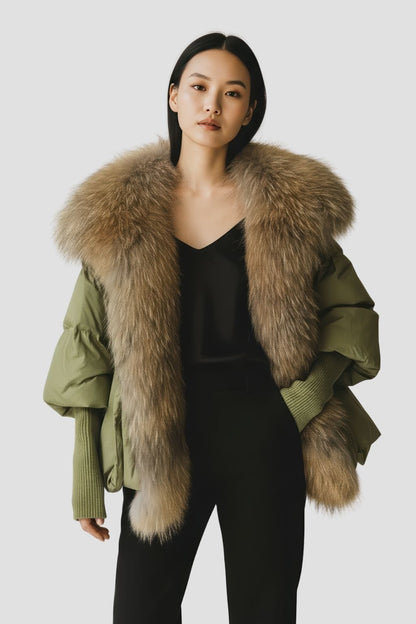 Doudoune femme fourrure kaki Héritage fourrure