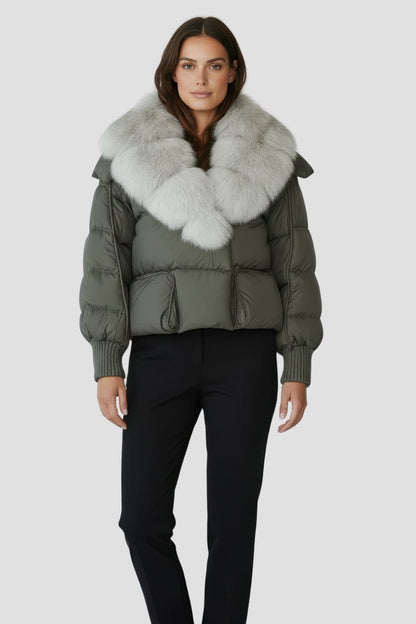 Doudoune femme fourrure kaki Héritage fourrure