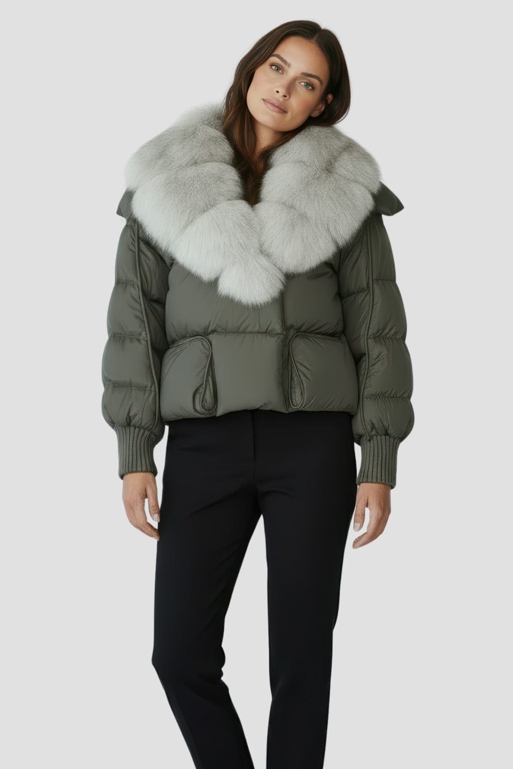 Doudoune femme fourrure kaki Héritage fourrure