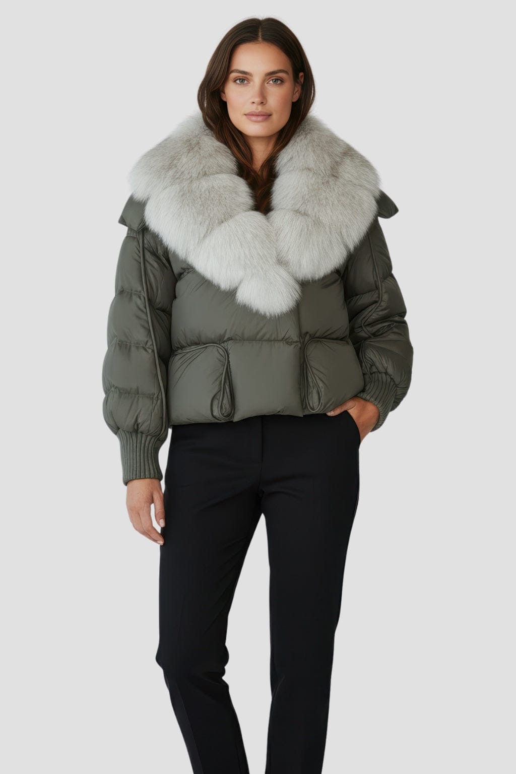 Doudoune femme fourrure kaki Héritage fourrure