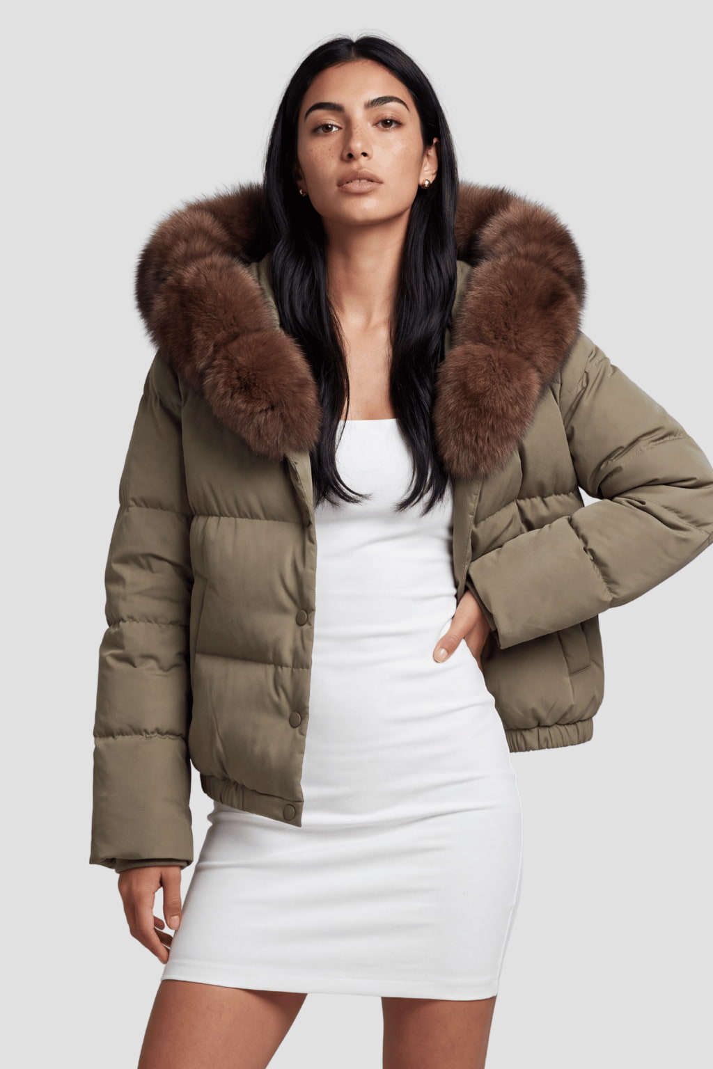 Doudoune femme fourrure kaki Héritage fourrure
