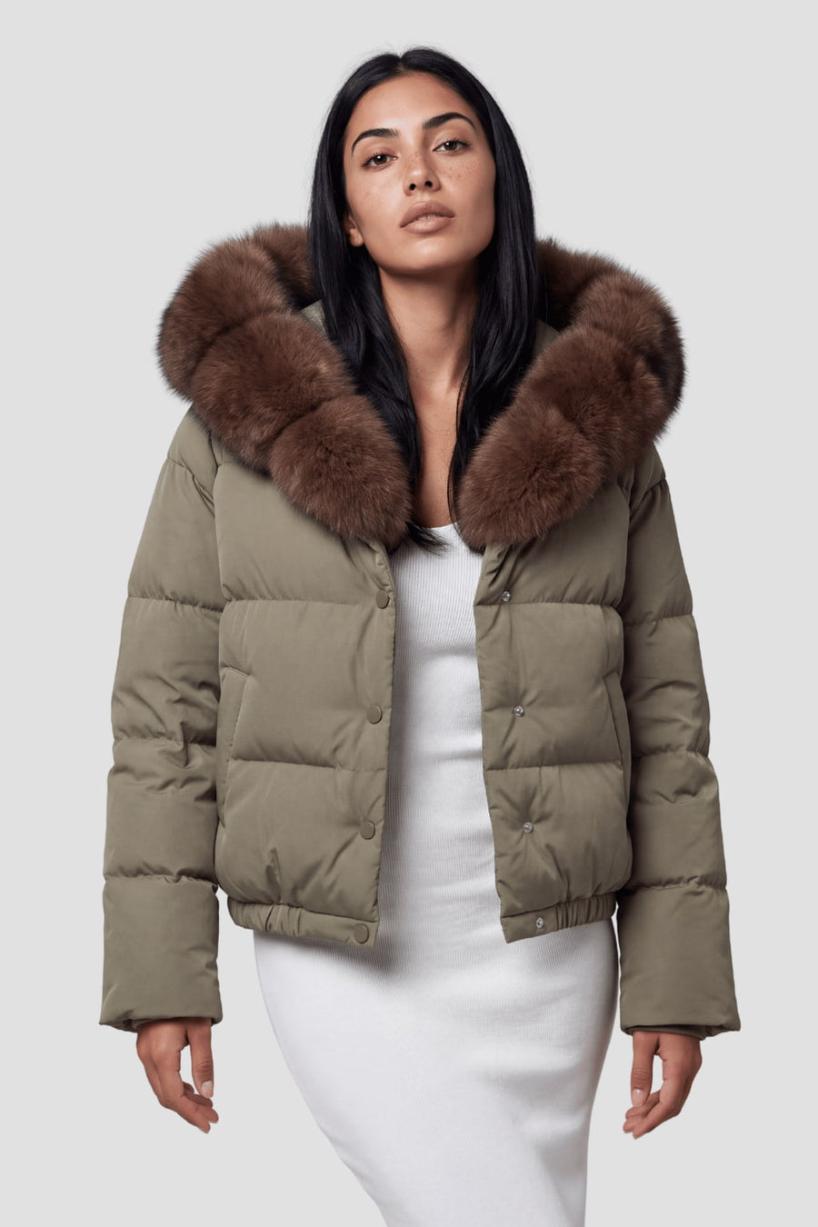 Doudoune femme fourrure kaki Héritage fourrure