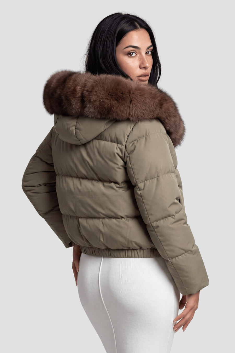Doudoune femme fourrure kaki Héritage fourrure