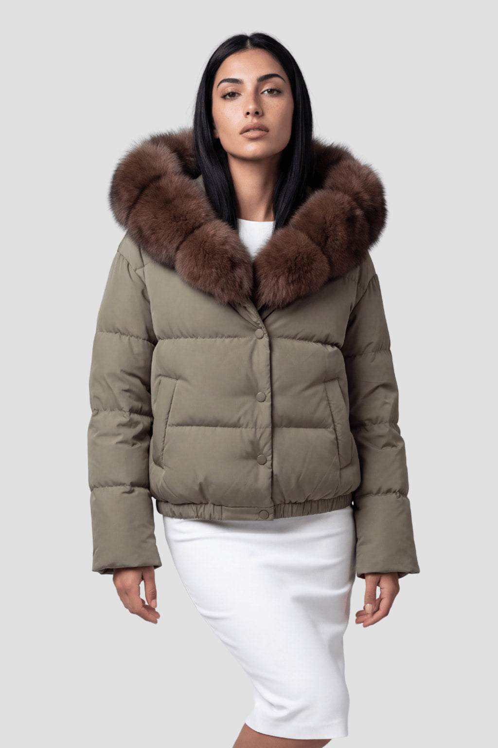 Doudoune femme fourrure kaki Héritage fourrure