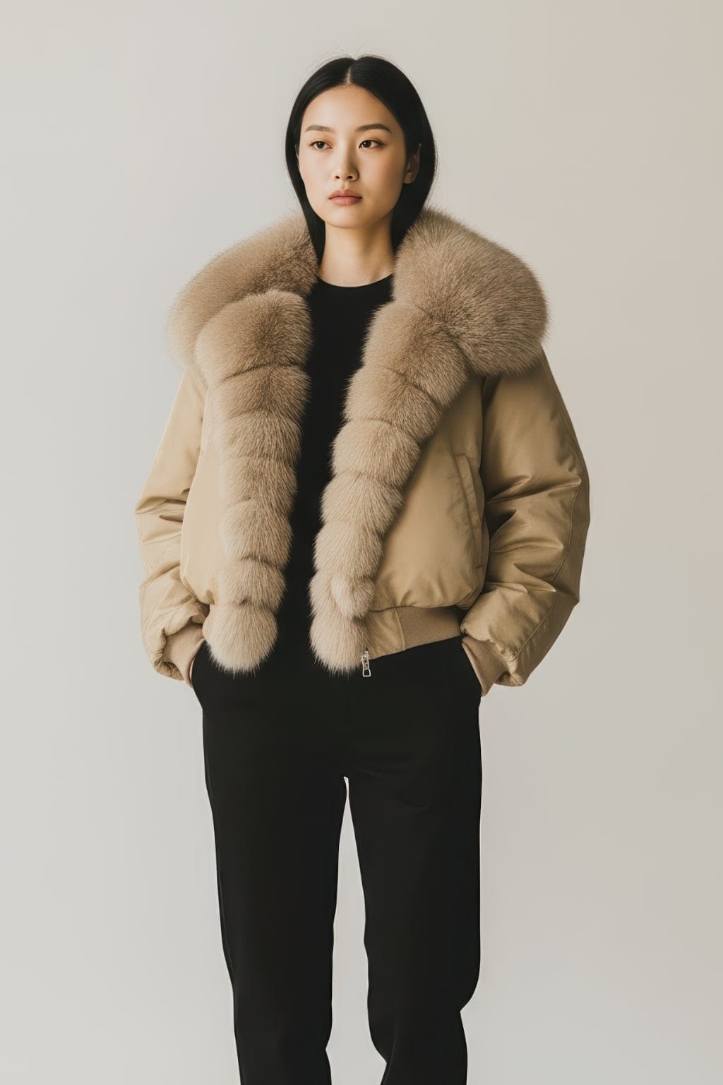 Doudoune femme fourrure noisette Héritage fourrure