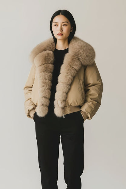 Doudoune femme fourrure noisette Héritage fourrure