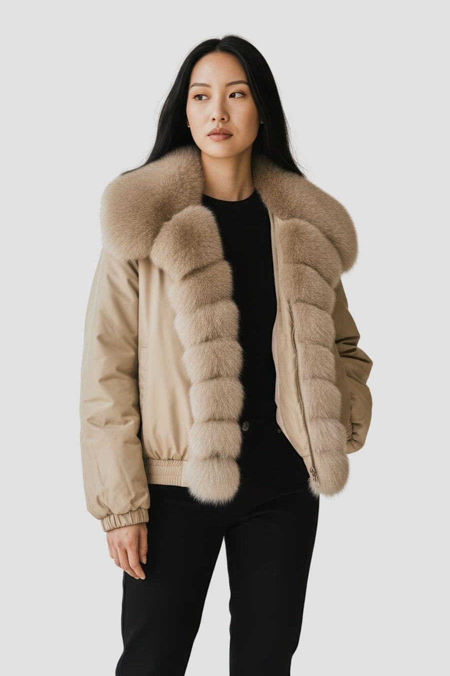 Doudoune femme fourrure noisette Héritage fourrure