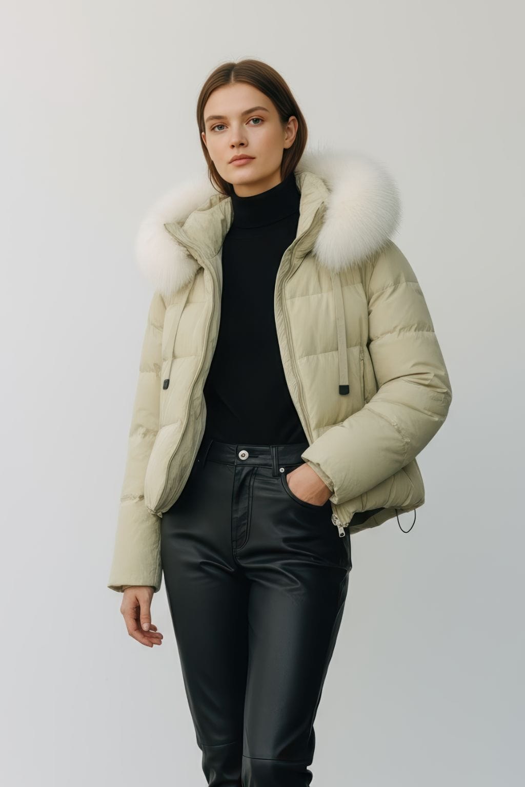Doudoune femme fourrure vert Héritage fourrure