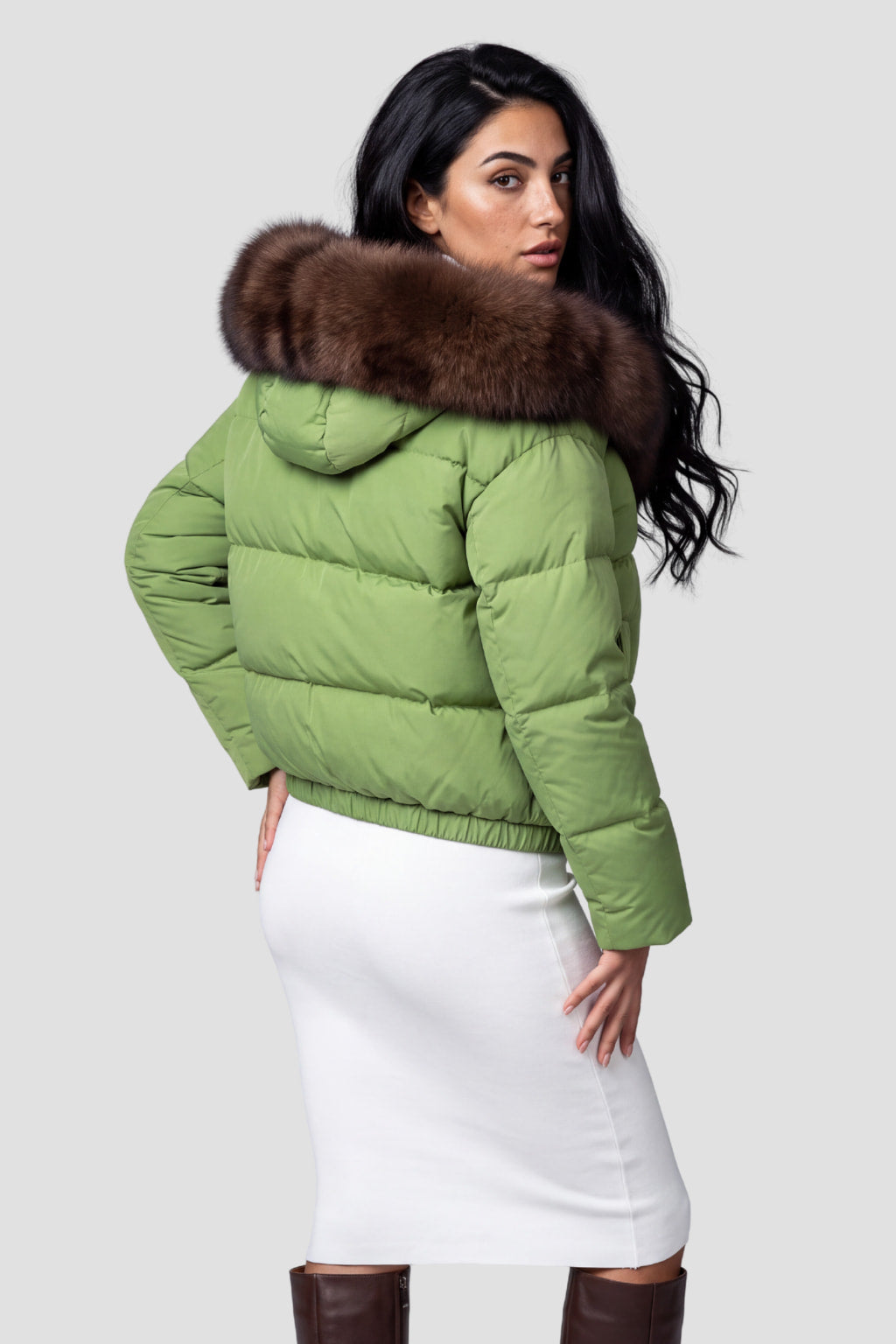 Doudoune femme fourrure vert Héritage fourrure