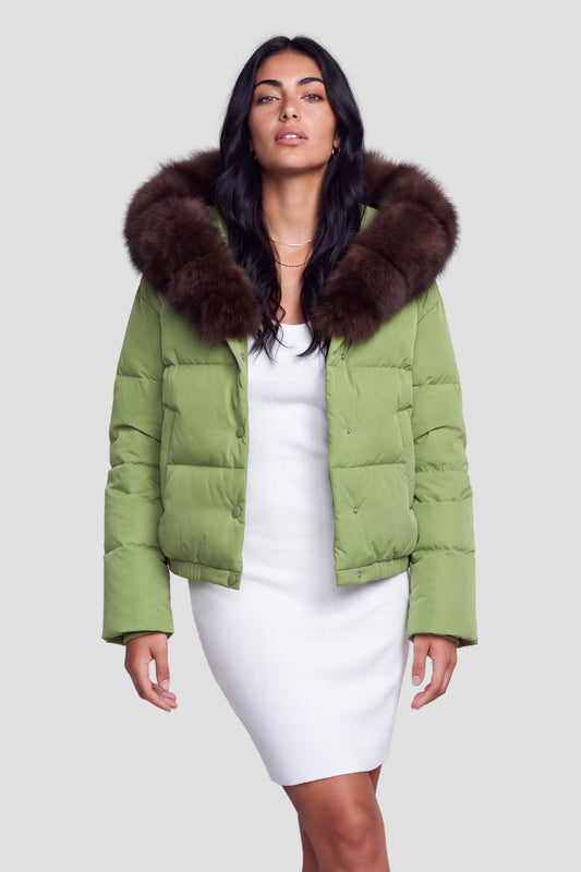 Doudoune femme fourrure vert Héritage fourrure