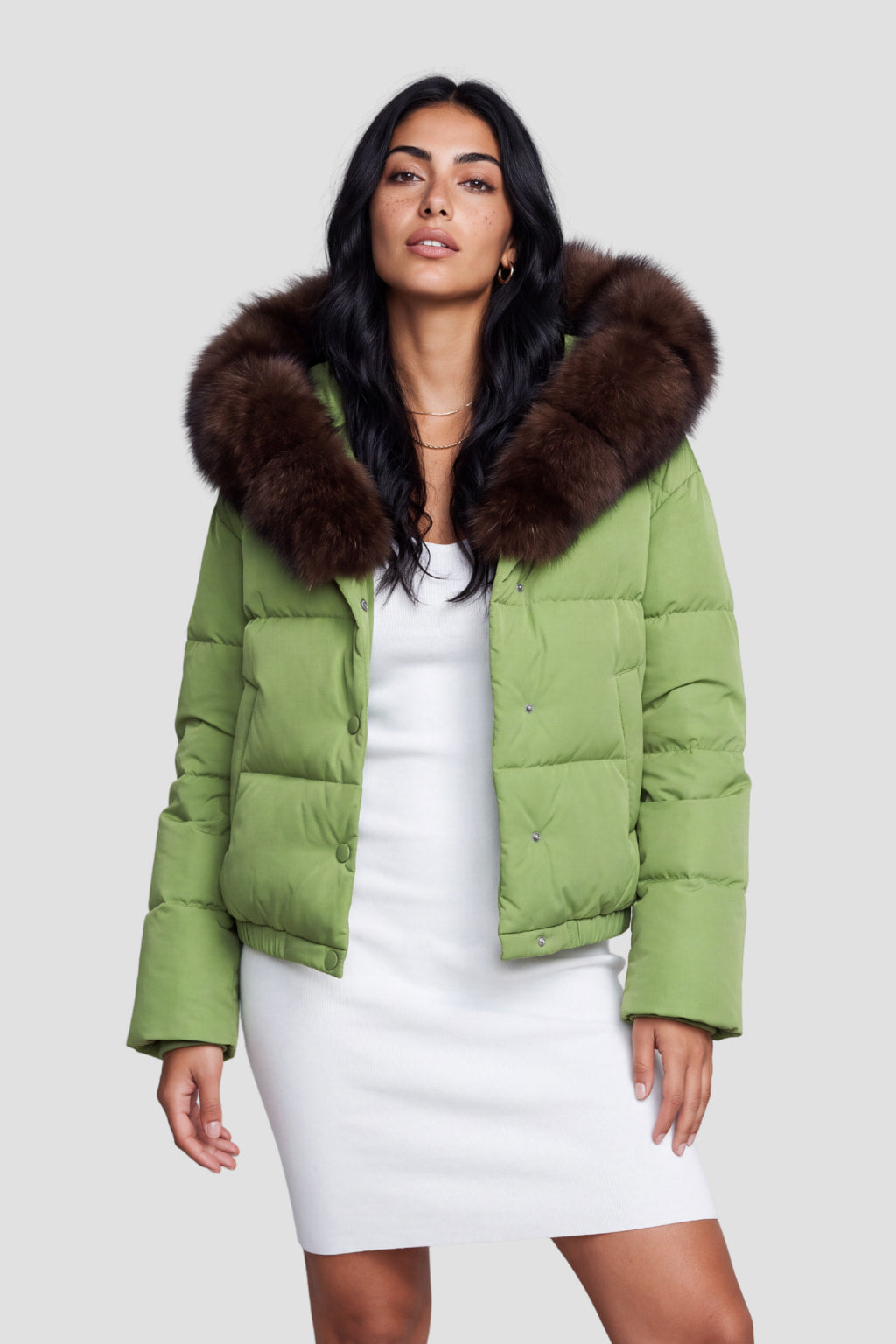Doudoune femme fourrure vert Héritage fourrure