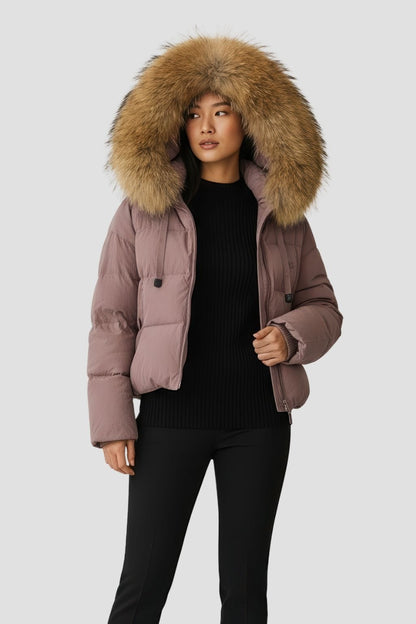 Doudoune femme fourrure violette Héritage fourrure