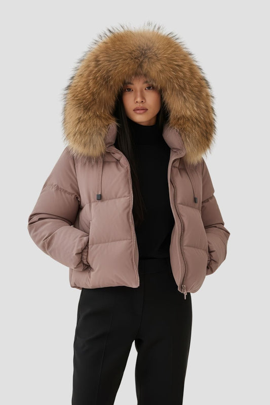 Doudoune femme fourrure violette Héritage fourrure